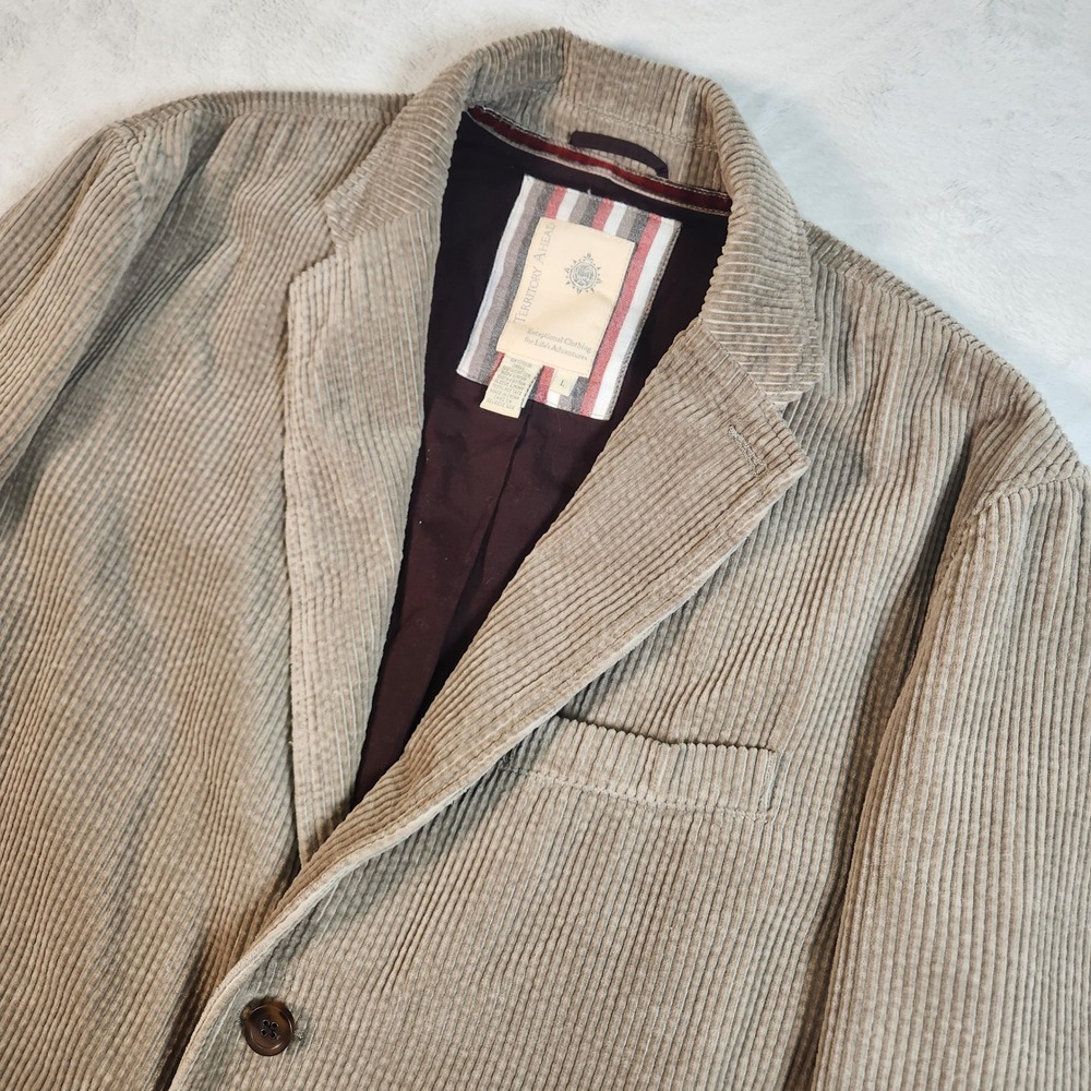 Territory Ahead Corduroy Blazer Men Large Tan 3 Button Flap Pocket Sport Coat